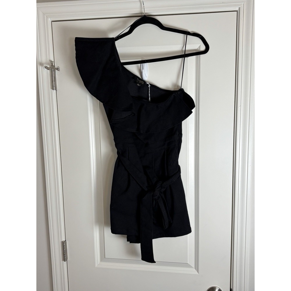 Flying Tomato Los Angeles One Shoulder Ruffled Tulle Lined Mini Dress, Black, Lg